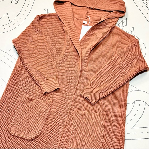 Goumi Hooded Knit Long Cardigan in Clay - Picture 6 of 6